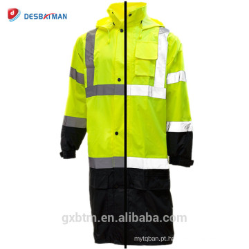 Atacado ANSI À Prova D &#39;Água Oi Vis Chuva Jaqueta Oi Visibilidade Reflective Safety Man Com Capuz Longo Capa De Chuva De Tráfego